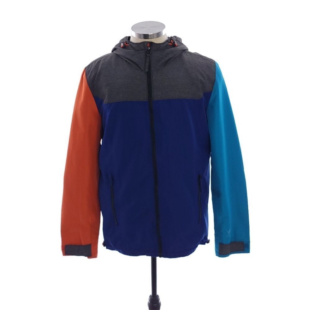 American Eagle Men's Size Large Color Block Blue Orange Full Zip Hooded Jacket